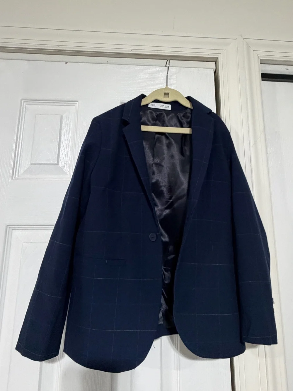 Zara Boys Navy Blue Windowpane Plaid 2-Piece Suit – Size 9 / 140